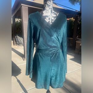 Teal velvet Jumper . V-neck & long sleeve women Medium